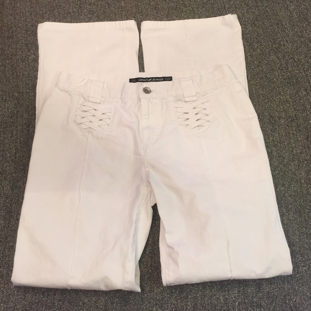 DKNY JEANS White Flat Front Pants Woven Pocket Detail